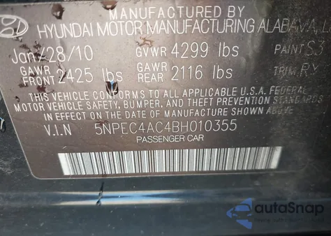 2011 Hyundai Sonata Se/Limited z USA, uszkodzony, nr VIN 5NPEC4AC4BH010355